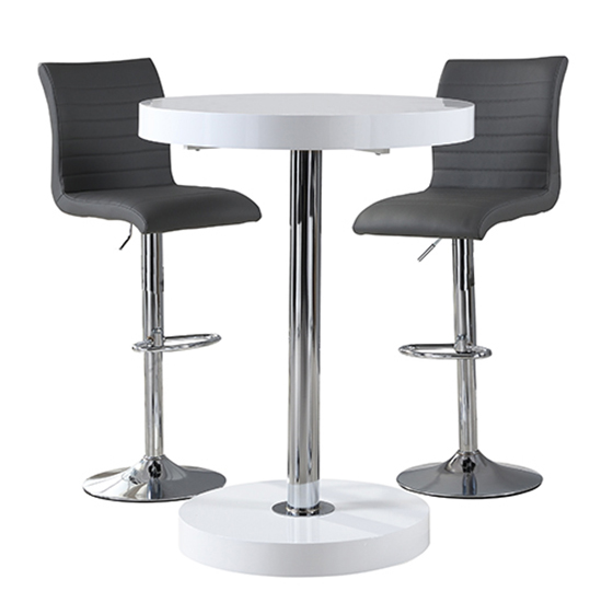 Havana White Gloss Bar Table With 2 Ripple Grey Stools