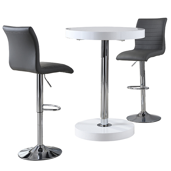 Havana White Gloss Bar Table With 2 Ripple Grey Stools