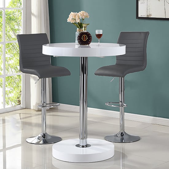 Havana Bar Table In White With 2 Ripple Grey Bar Stools