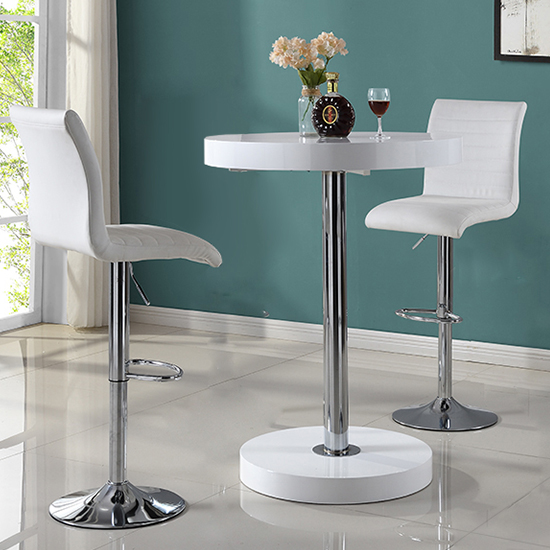 Havana Bar Table In White With 2 Ripple White Bar Stools_2