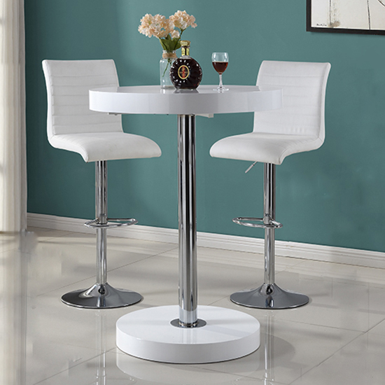 Photo of Havana bar table in white with 2 ripple white bar stools