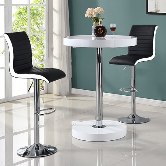 Havana Bar Table In White With 2 Ritz Black And White Bar Stools_2