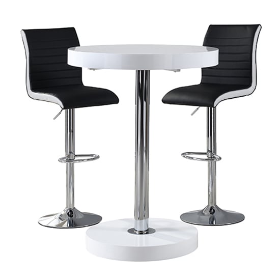 Havana Bar Table In White With 2 Ritz Black And White Bar Stools_3
