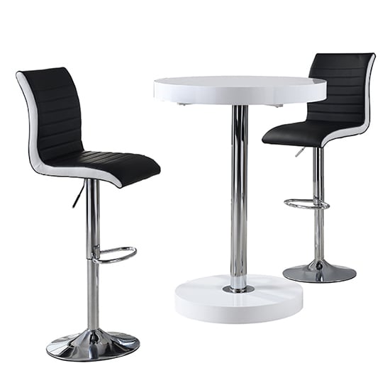 Havana Bar Table In White With 2 Ritz Black And White Bar Stools_4