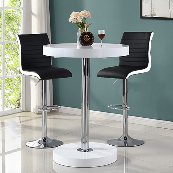 Read more about Havana bar table in white with 2 ritz black and white bar stools