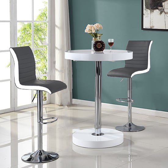 Havana Bar Table In White With 2 Ritz Grey And White Bar Stools_2