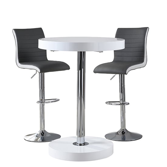 Havana Bar Table In White With 2 Ritz Grey And White Bar Stools_3