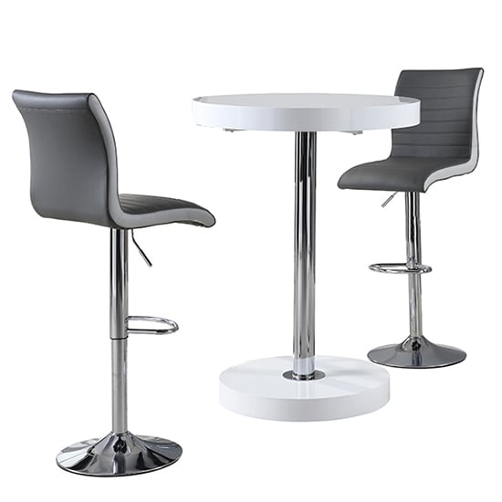 Havana Bar Table In White With 2 Ritz Grey And White Bar Stools_4
