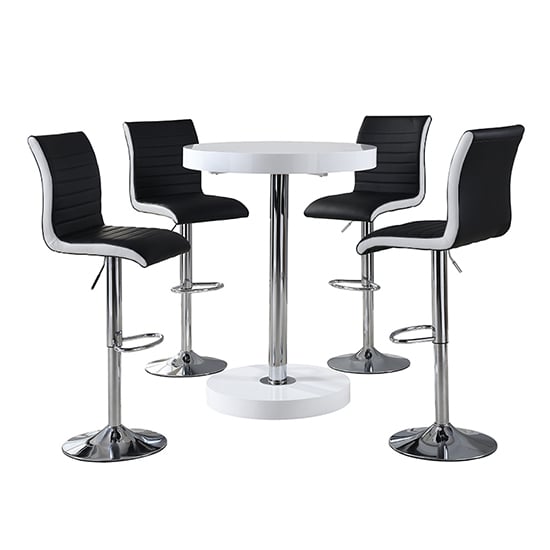 Havana Bar Table In White With 4 Ritz Black And White Bar Stools_2