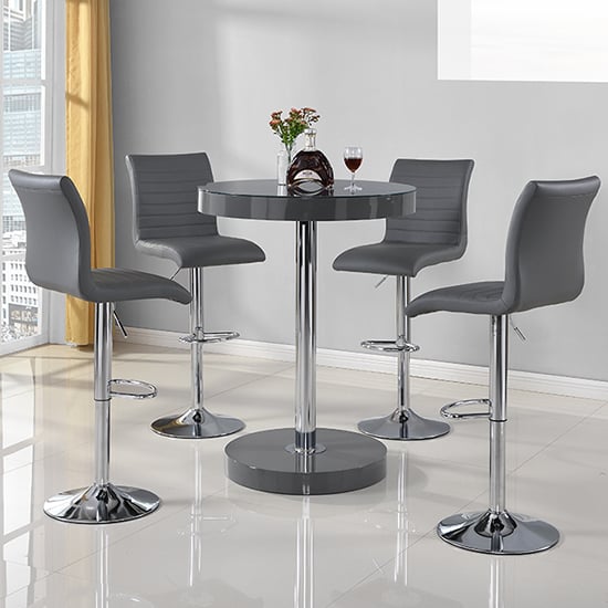 Havana Round Bar Table In Grey With 4 Ripple Bar Stools