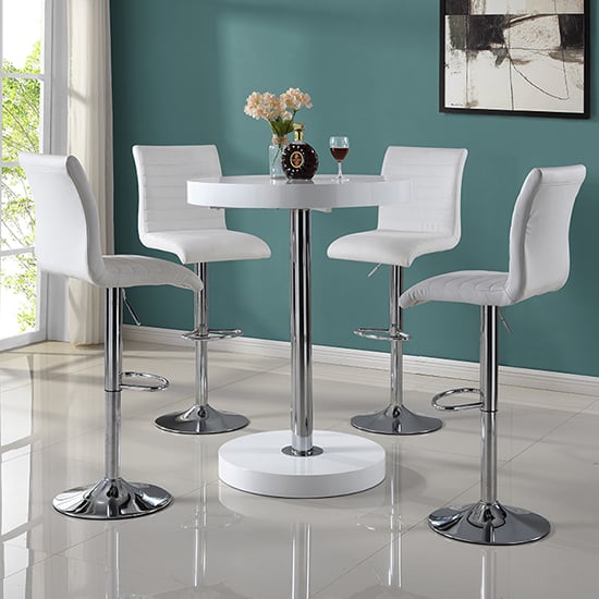 Photo of Havana round bar table in white with 4 ripple bar stools