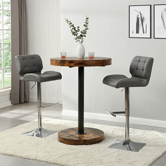 Product photograph of Havana Rustic Oak Wooden Bar Table With 2 Candid Grey Stools from Furniture in Fashion