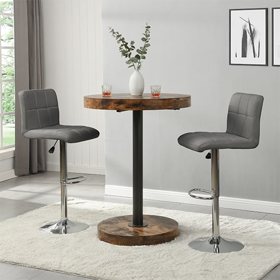Product photograph of Havana Rustic Oak Wooden Bar Table With 2 Coco Grey Stools from Furniture in Fashion
