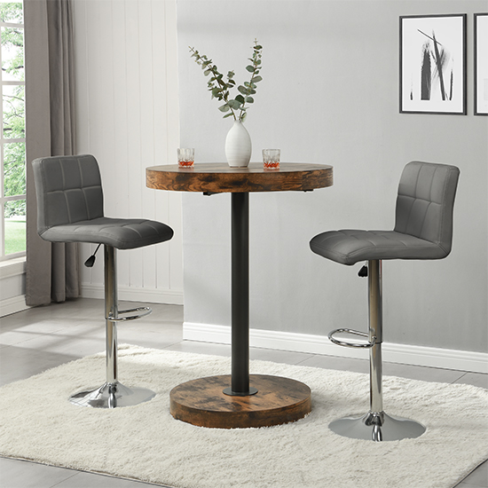 Read more about Havana rustic oak wooden bar table with 2 coco grey stools
