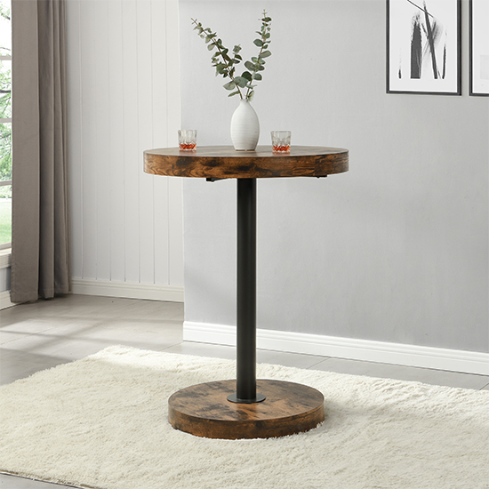 Havana Rustic Oak Wooden Bar Table With 2 Ripple Black Stools