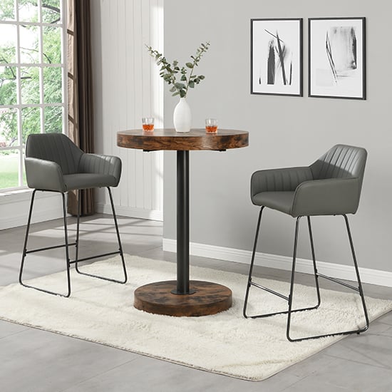 Product photograph of Havana Rustic Oak Wooden Bar Table With 2 Brooks Grey Stools from Furniture in Fashion