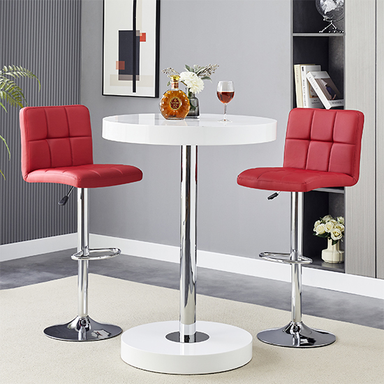 Read more about Havana white gloss bar table with 2 coco bordeaux stools