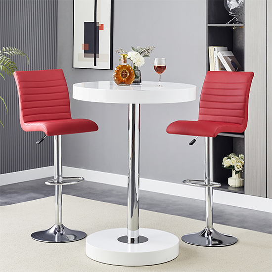 Read more about Havana white gloss bar table with 2 ripple bordeaux stools