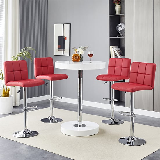 Product photograph of Havana White High Gloss Bar Table With 4 Coco Bordeaux Stools from Furniture in Fashion