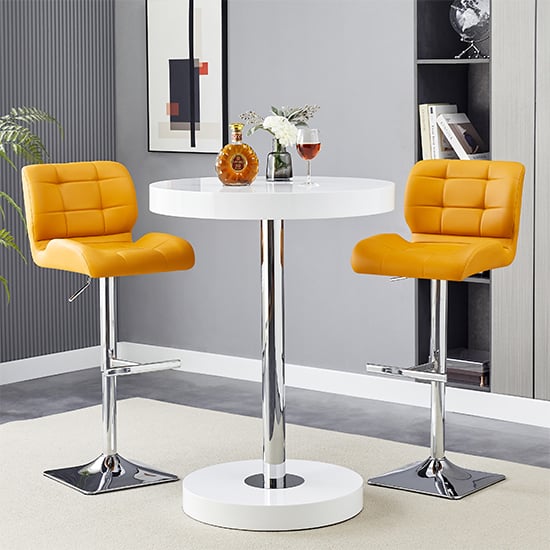 Product photograph of Havana White High Gloss Bar Table With 2 Candid Curry Stools from Furniture in Fashion