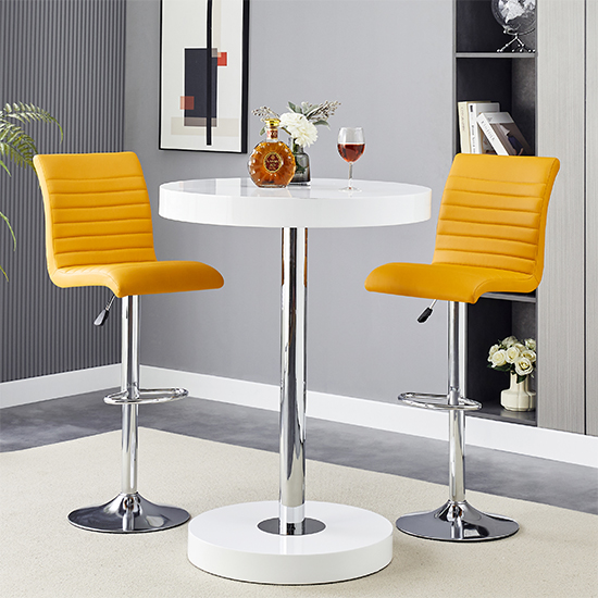 Havana White High Gloss Bar Table With 2 Ripple Curry Stools