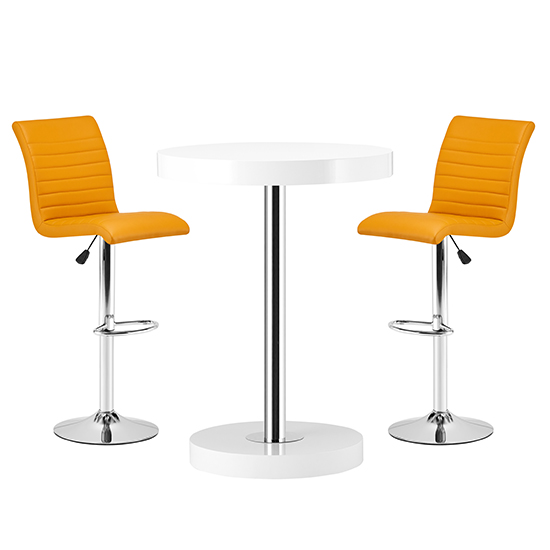 Havana White High Gloss Bar Table With 2 Ripple Curry Stools Furniture in Fashion