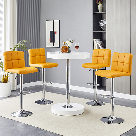 Havana White High Gloss Bar Table With 4 Coco Curry Stools