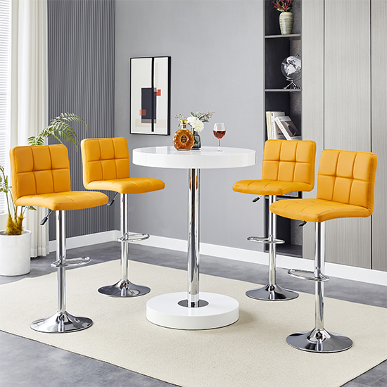 Product photograph of Havana White High Gloss Bar Table With 4 Coco Curry Stools from Furniture in Fashion