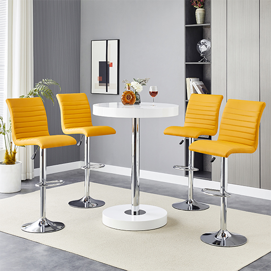 Havana White High Gloss Bar Table With 4 Ripple Curry Stools