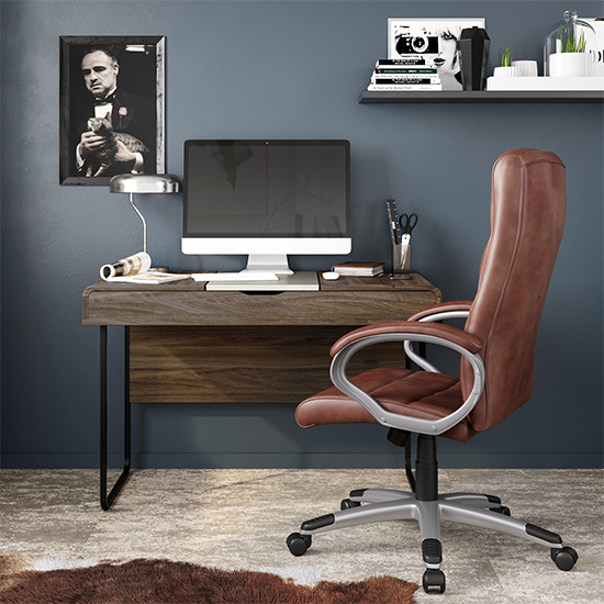 Havard Faux Leather Home And Office Chair In Brown
