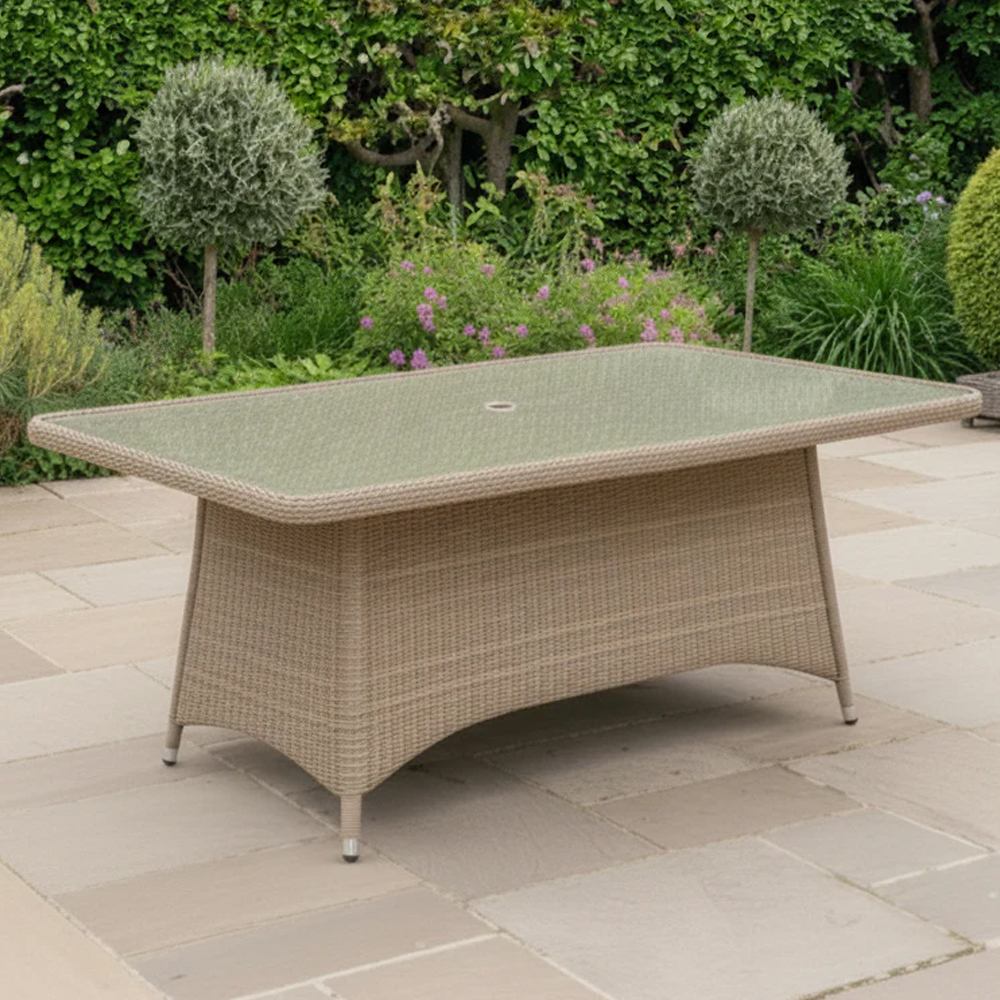 Haverhill Garden Natural Weave Dining Table with Ceramic Effect Tempered Glass Top