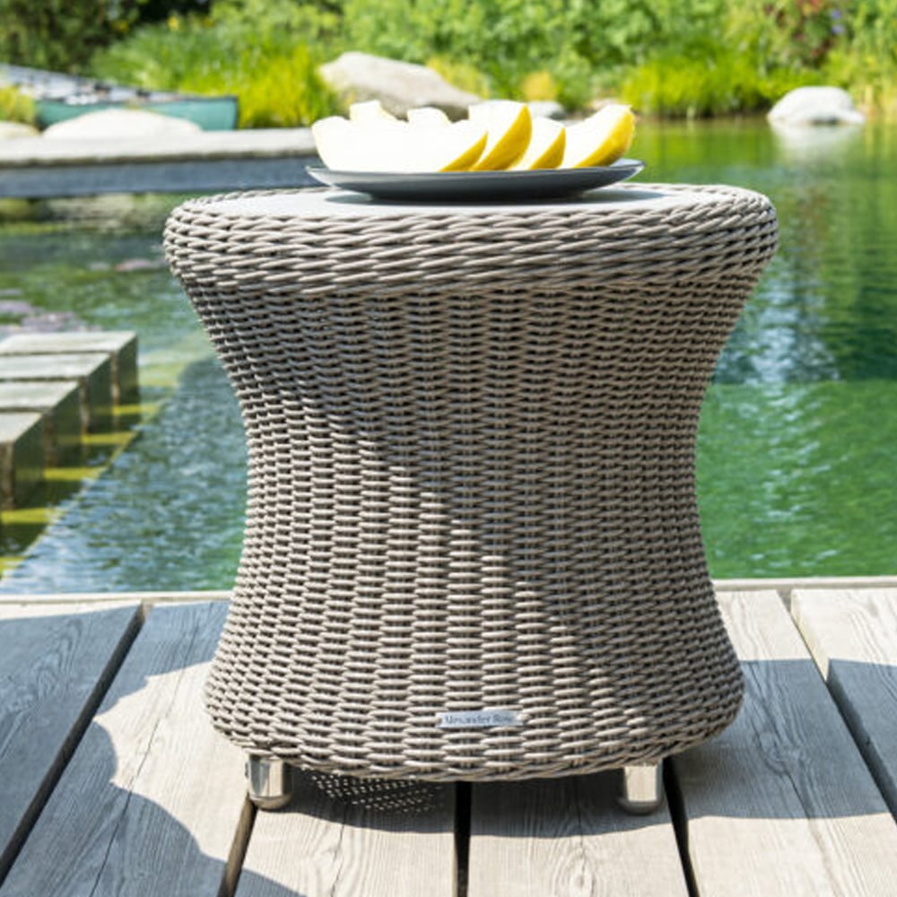 Product photograph of Haverhill Glass Top Garden Side Table In Grey Dusk from Furniture in Fashion