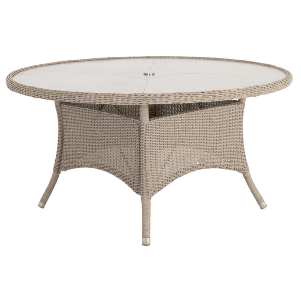 Product photograph of Haverhill Large Glass Top Round Dining Table In Natural Pistachio from Furniture in Fashion