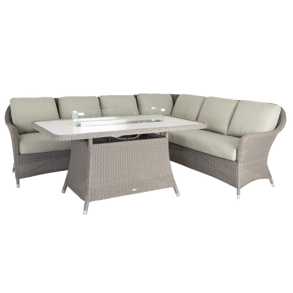 Product photograph of Haverhill Rattan Garden Firepit Dining Set In Grey Dusk from Furniture in Fashion