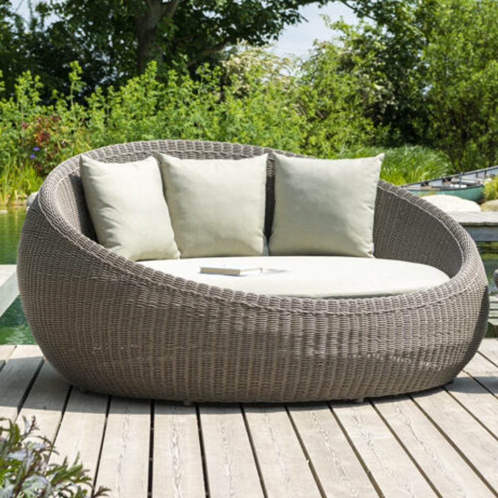 Product photograph of Haverhill Rattan Garden Round Daybed In Grey Dusk from Furniture in Fashion