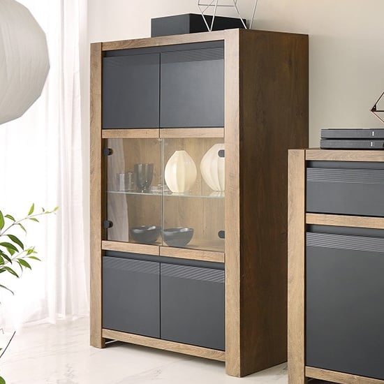 Read more about Havoka led wide wooden display cabinet in lefkas oak and black