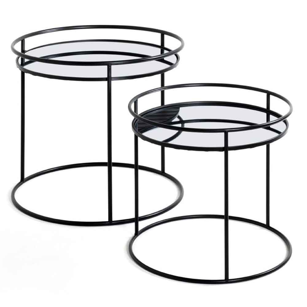 Havre Two Glass Top End Tables With Metal Base In Black
