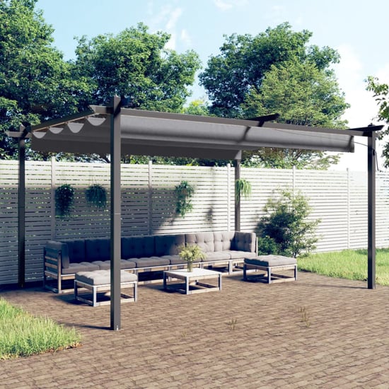 Product photograph of Havro 4m X 3m Garden Gazebo With Retractable Roof In Anthracite from Furniture in Fashion