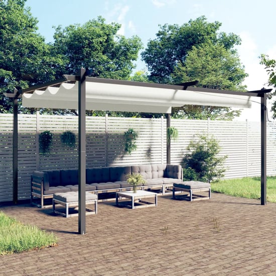 Product photograph of Havro 4m X 3m Garden Gazebo With Retractable Roof In Cream from Furniture in Fashion