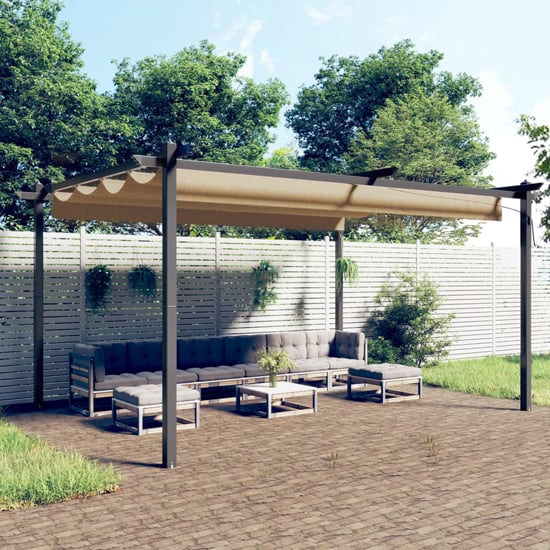 Product photograph of Havro 4m X 3m Garden Gazebo With Retractable Roof In Taupe from Furniture in Fashion