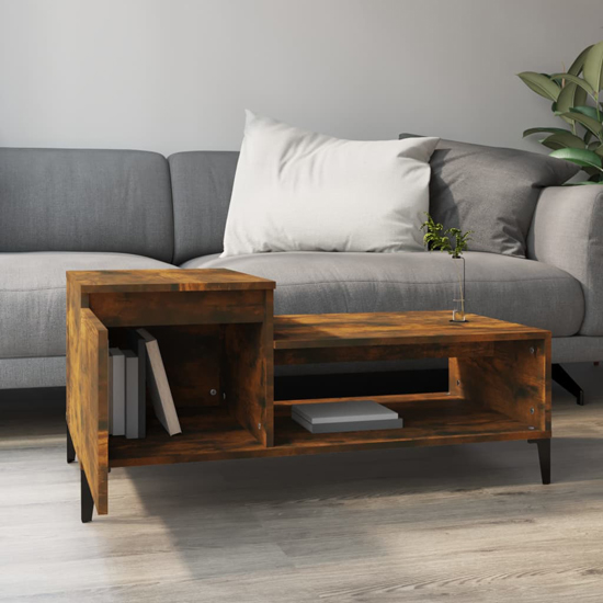Hawitt Wooden Coffee Table With 1 Door In Smoked Oak