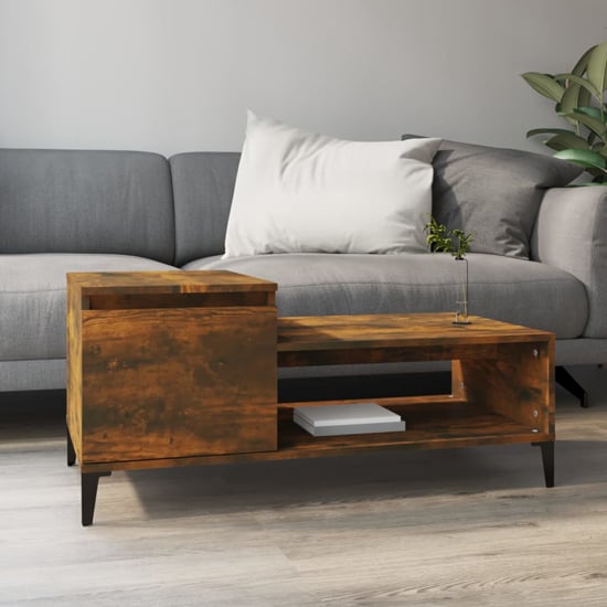Product photograph of Hawitt Wooden Coffee Table With 1 Door In Smoked Oak from Furniture in Fashion