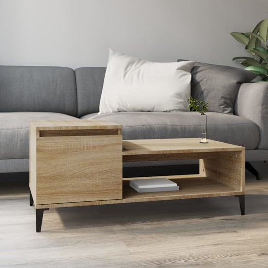 Product photograph of Hawitt Wooden Coffee Table With 1 Door In Sonoma Oak from Furniture in Fashion