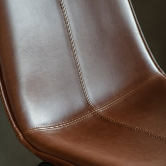 Holland Brown Leather Bar Chairs With Metal Base In Pair