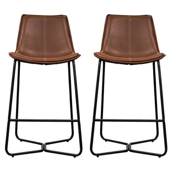 Read more about Holland brown leather bar chairs with metal base in a pair