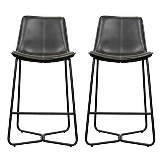 Read more about Holland charcoal leather bar chairs with metal base in a pair