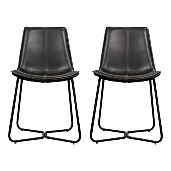 Holland Charcoal Leather Dining Chairs With Metal Base In A Pair_1