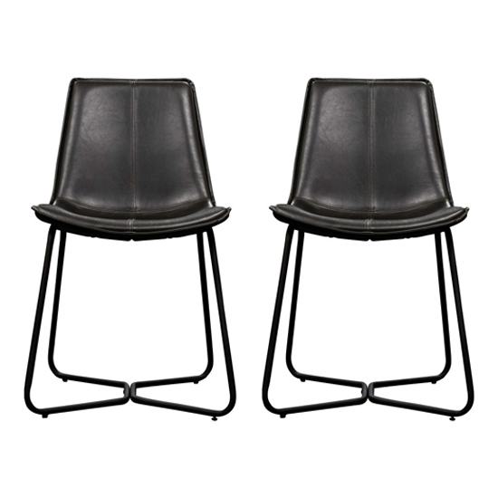 Read more about Holland charcoal leather dining chairs with metal base in a pair