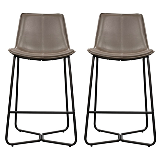 Read more about Holland ember leather bar chairs with metal base in pair