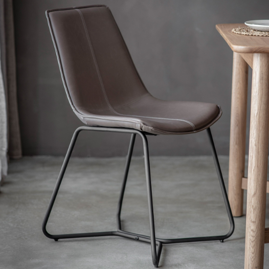 Holland Ember Leather Dining Chairs With Metal Base In A Pair